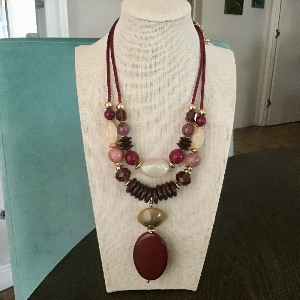 Chico's Burgundy Beaded Necklace